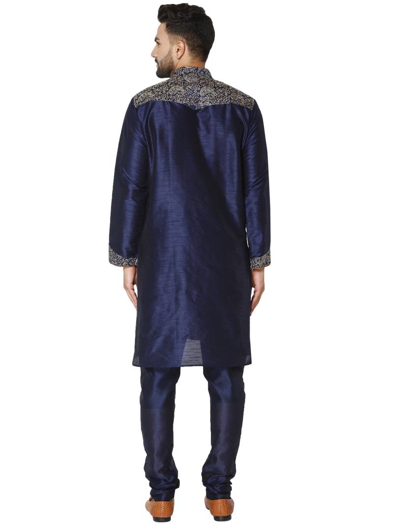 Blue embroidered art silk kurta-pajama