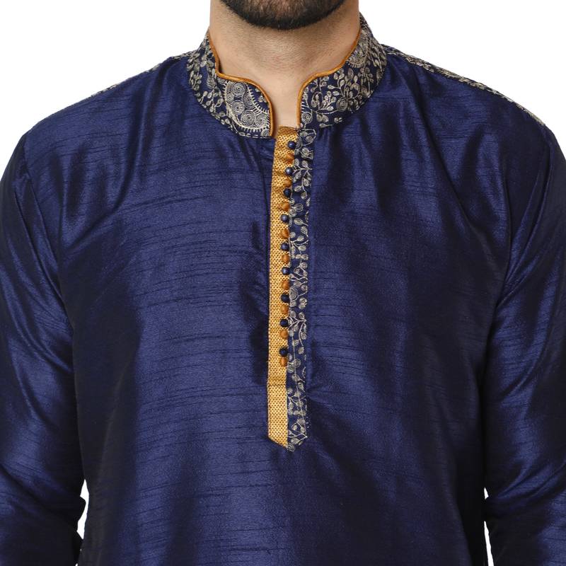 Blue embroidered art silk kurta-pajama