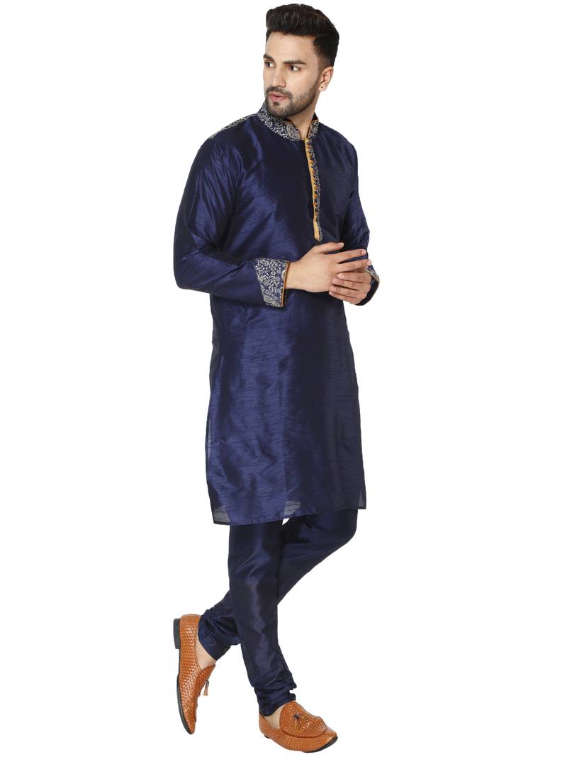 Blue embroidered art silk kurta-pajama