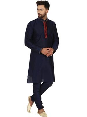 Blue embroidered art silk kurta-pajama 4