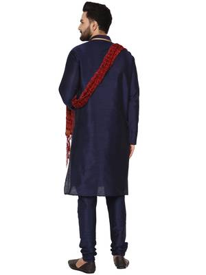 Blue embroidered art silk kurta-pajama 5