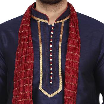 Blue embroidered art silk kurta-pajama 6
