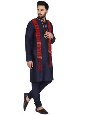 Blue embroidered art silk kurta-pajama 7