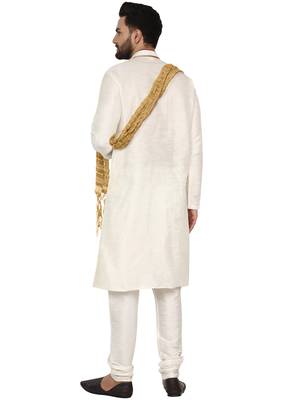 White embroidered art silk kurta-pajama 2