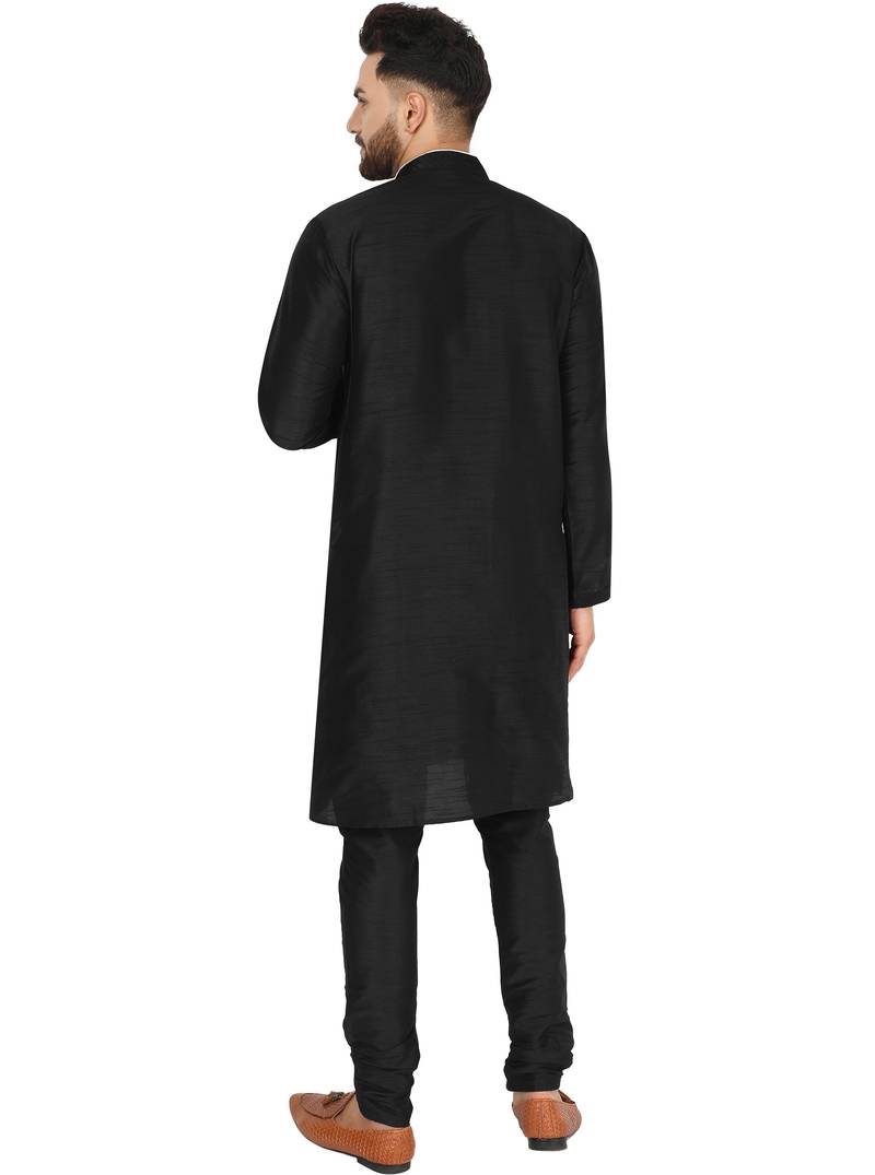 Black embroidered art silk kurta-pajama