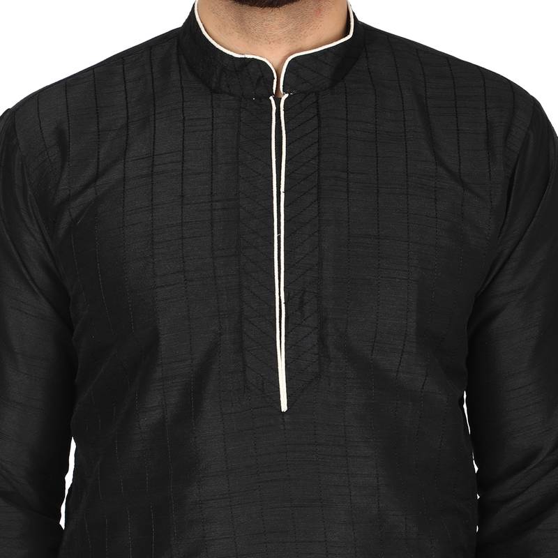Black embroidered art silk kurta-pajama