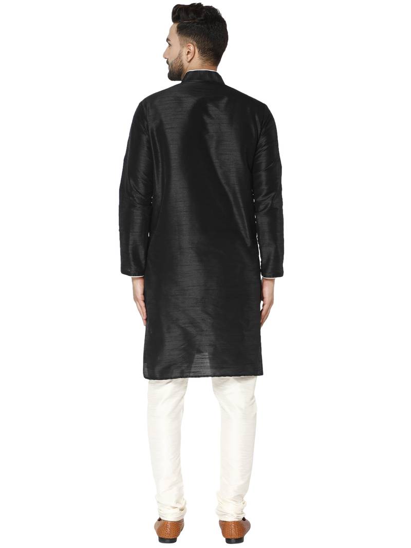 Black embroidered art silk kurta-pajama