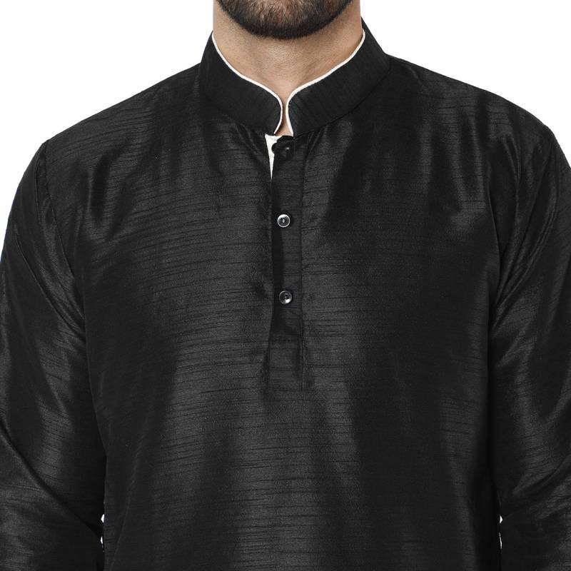 Black embroidered art silk kurta-pajama
