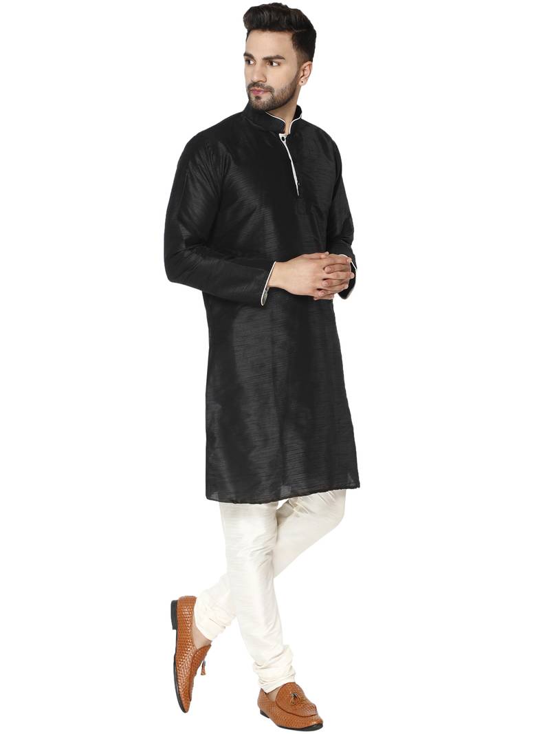 Black embroidered art silk kurta-pajama