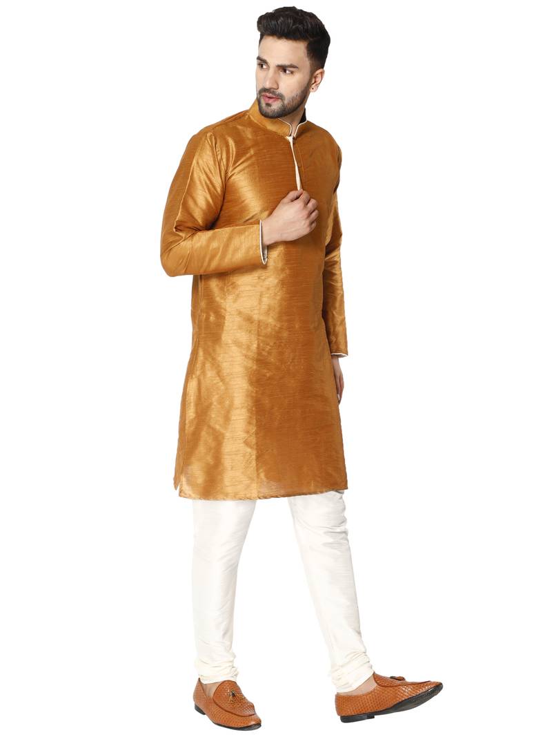 Brown embroidered art silk kurta-pajama