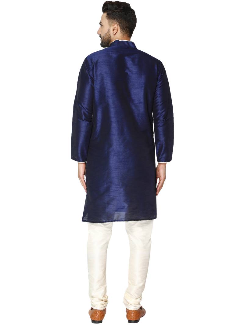 Blue embroidered art silk kurta-pajama