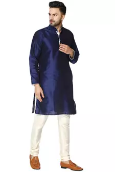 Blue embroidered art silk kurta-pajama