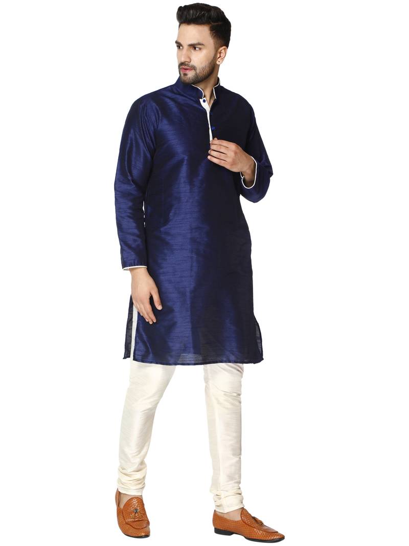 Blue embroidered art silk kurta-pajama