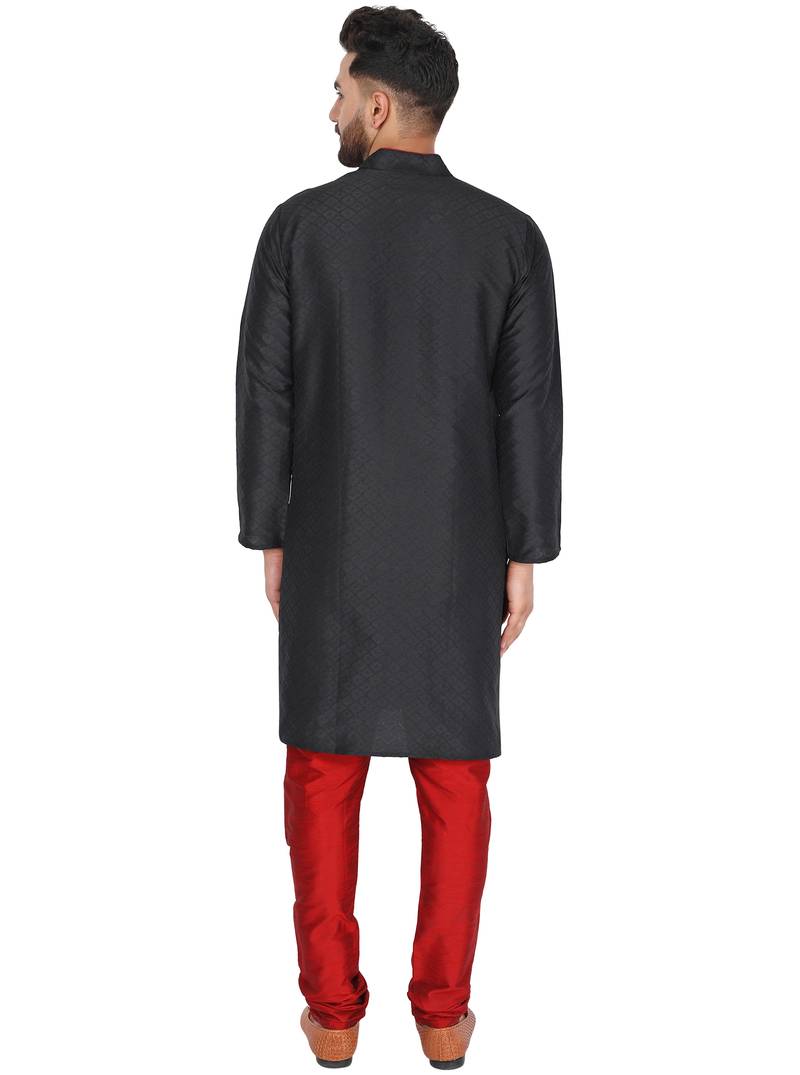 Black embroidered art silk kurta-pajama