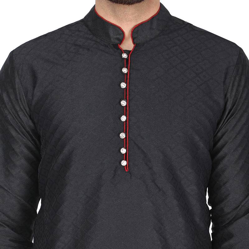Black embroidered art silk kurta-pajama