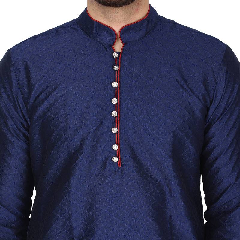 Blue embroidered art silk kurta-pajama