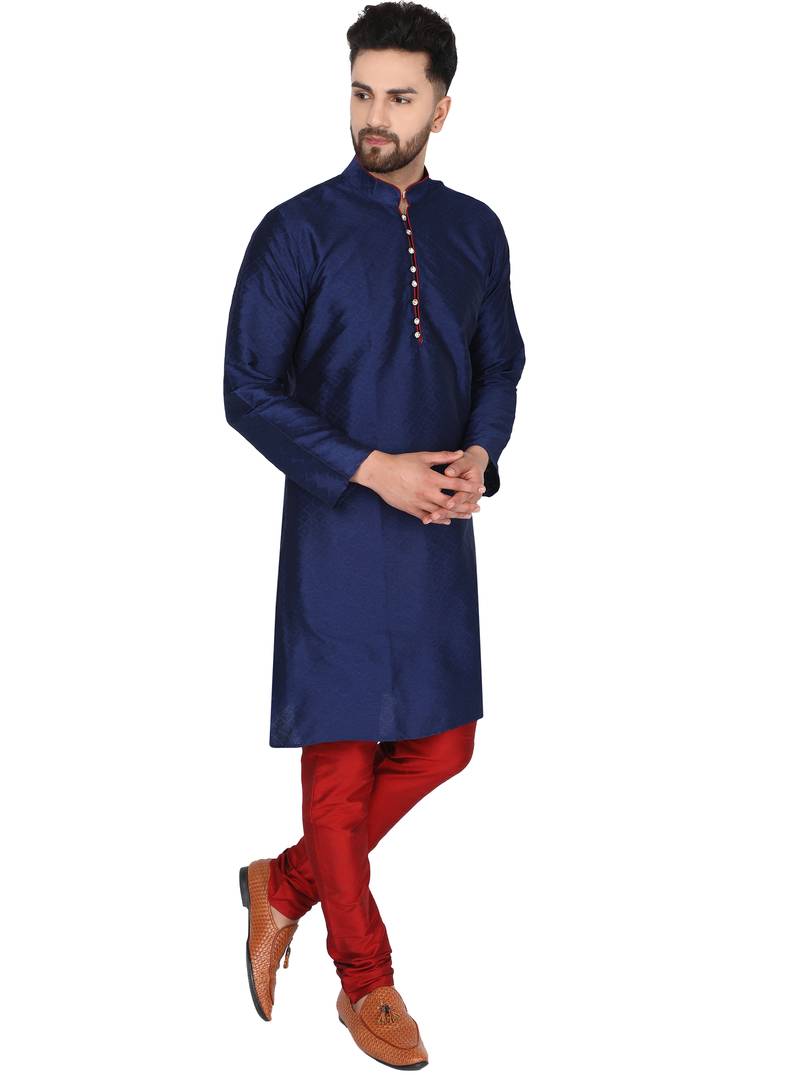 Blue embroidered art silk kurta-pajama