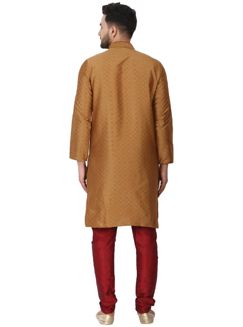 Brown embroidered art silk kurta-pajama