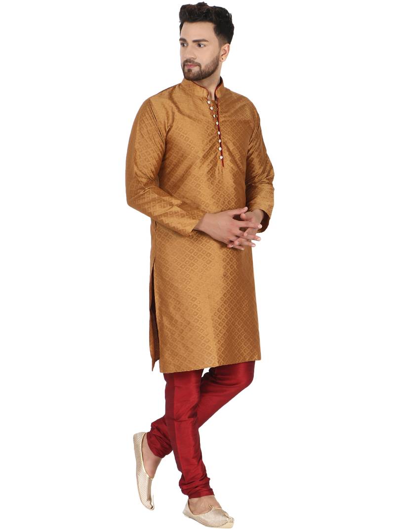 Brown embroidered art silk kurta-pajama