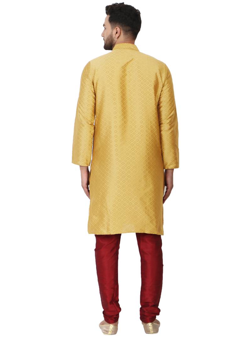 Gold embroidered art silk kurta-pajama