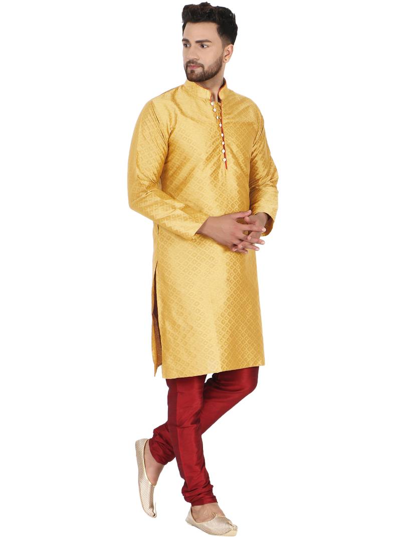Gold embroidered art silk kurta-pajama