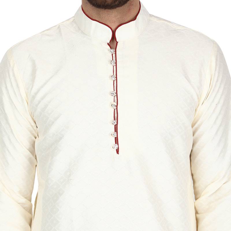 White embroidered art silk kurta-pajama