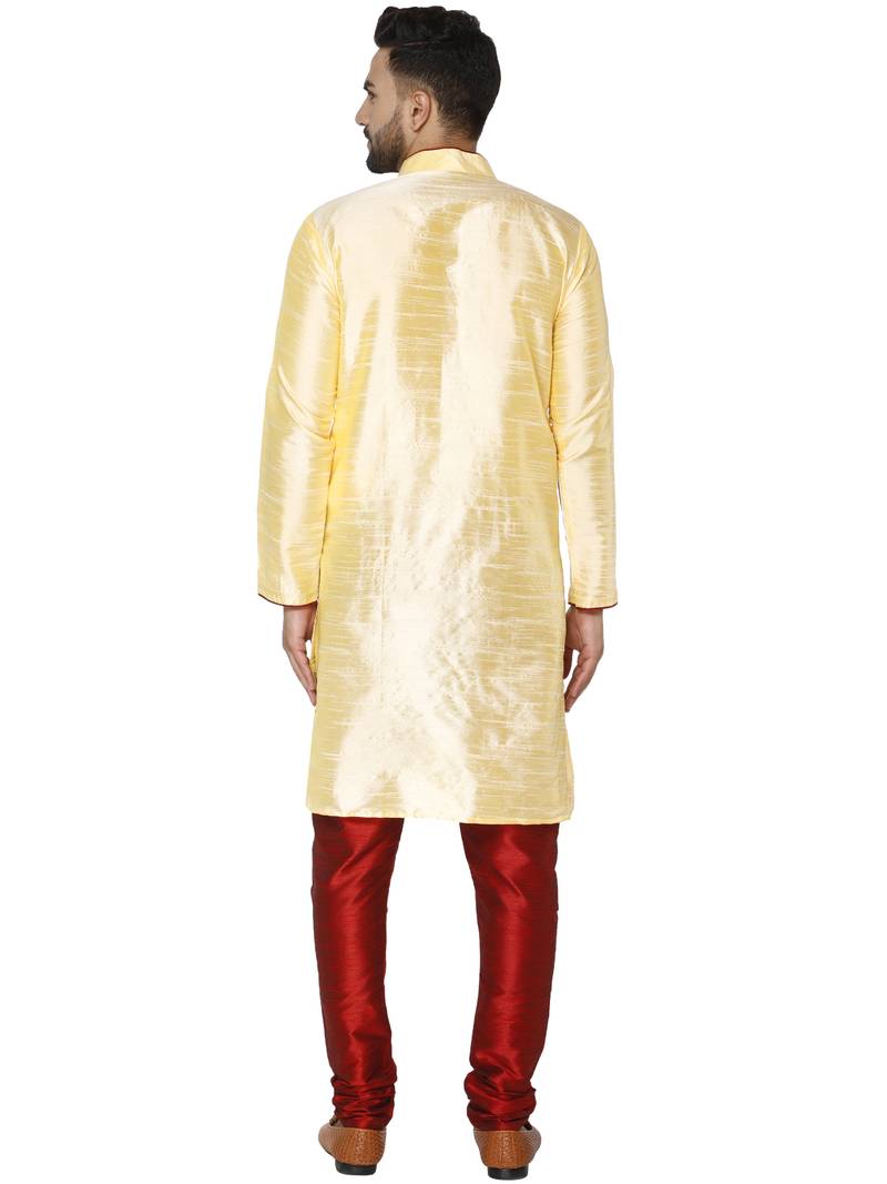 Beige embroidered art silk kurta-pajama