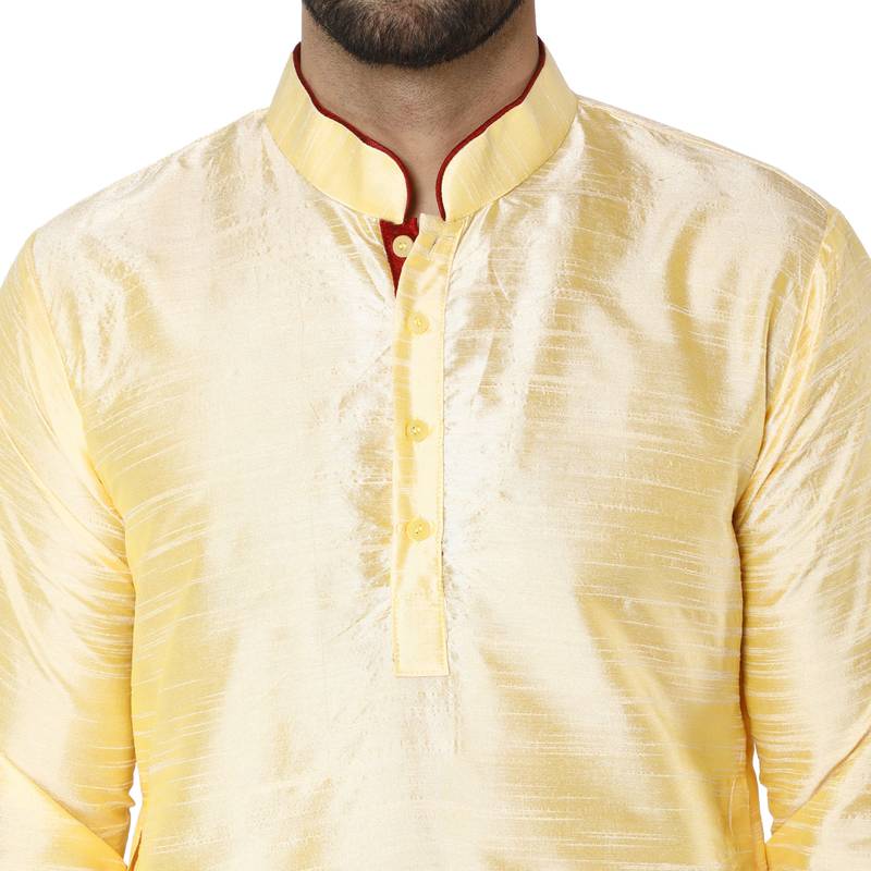 Beige embroidered art silk kurta-pajama