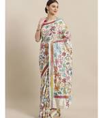 White & Pink Kantha Work Handloom Saree