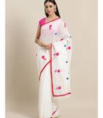 White & Pink Handloom Embroidered Saree