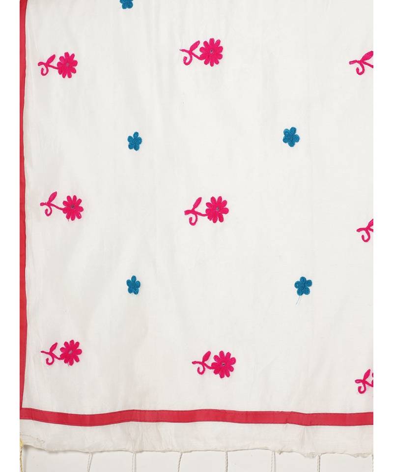 White & Pink Handloom Embroidered Saree