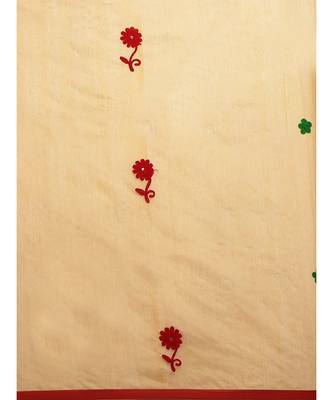 Yellow & Red Bengal Handloom Embroidered Saree 3