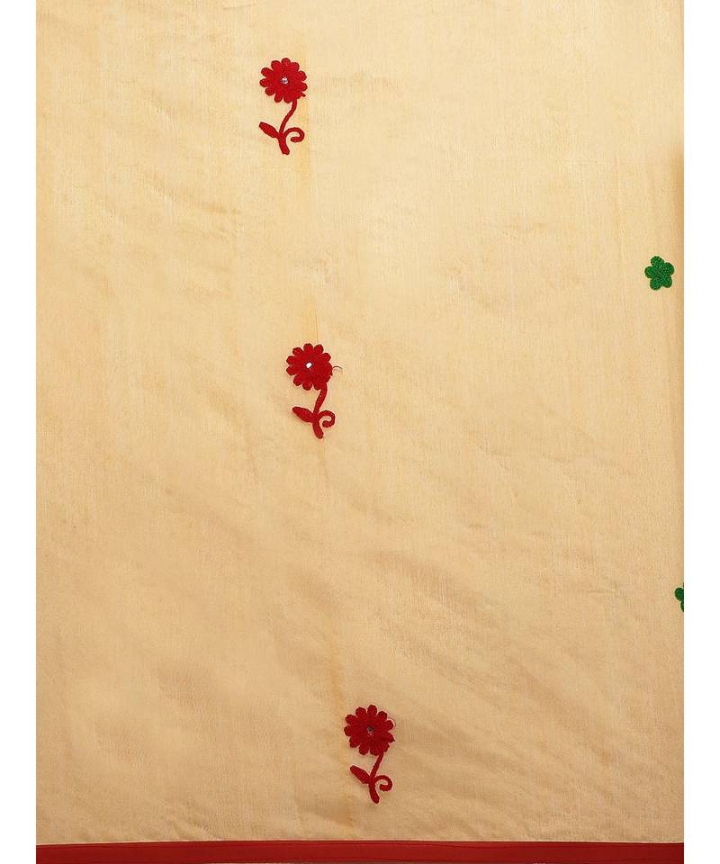 Yellow & Red Bengal Handloom Embroidered Saree