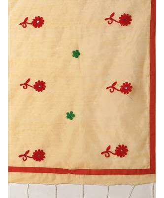 Yellow & Red Bengal Handloom Embroidered Saree 4