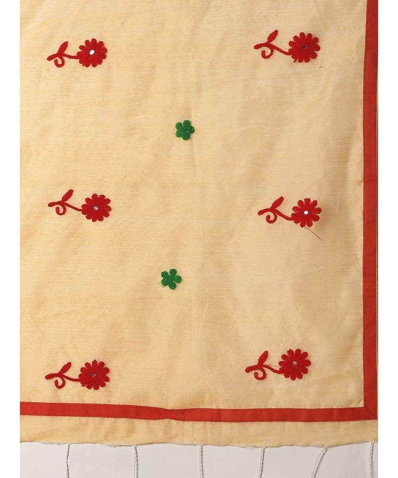 Yellow & Red Bengal Handloom Embroidered Saree