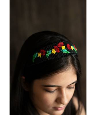 Rainbow in Obsidian Beaded Headband 3
