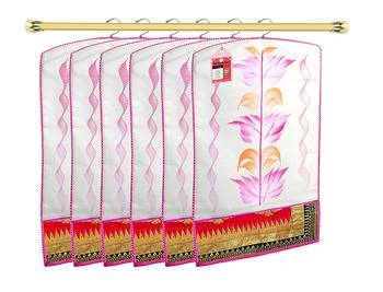 Atorakushon   Fabric Printed Hanging Saree Cover Wardrobe Organizer Garment Storage Bags Pack of 6 1