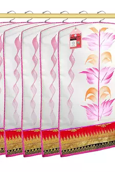 Atorakushon   Fabric Printed Hanging Saree Cover Wardrobe Organizer Garment Storage Bags Pack of 6
