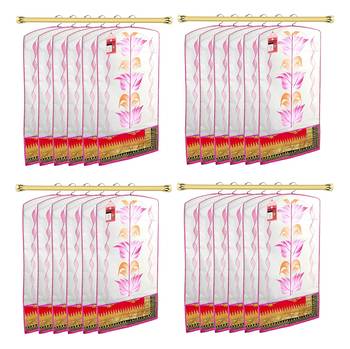 Atorakushon   Fabric Printed Hanging Saree Cover Wardrobe Organizer Garment Storage Bags Pack of 24 1