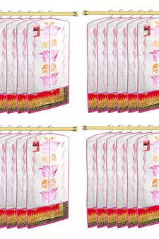 Atorakushon   Fabric Printed Hanging Saree Cover Wardrobe Organizer Garment Storage Bags Pack of 24