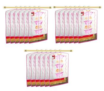 Atorakushon   Fabric Printed Hanging Saree Cover Wardrobe Organizer Garment Storage Bags Pack of 18 1