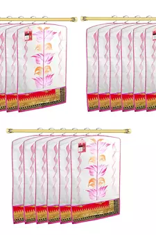 Atorakushon   Fabric Printed Hanging Saree Cover Wardrobe Organizer Garment Storage Bags Pack of 18