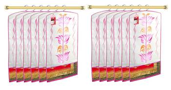 Atorakushon   Fabric Printed Hanging Saree Cover Wardrobe Organizer Garment Storage Bags Pack of 12 1
