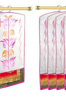 Atorakushon   Fabric Printed Hanging Saree Cover Wardrobe Organizer Garment Storage Bags Pack of 12