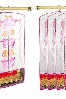 Atorakushon   Fabric Printed Hanging Saree Cover Wardrobe Organizer Garment Storage Bags Pack of 12