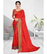 Red Vichitra silk Lace Work Designer Saree