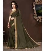 Olive Green Vichitra silk Lace Work Designer Saree