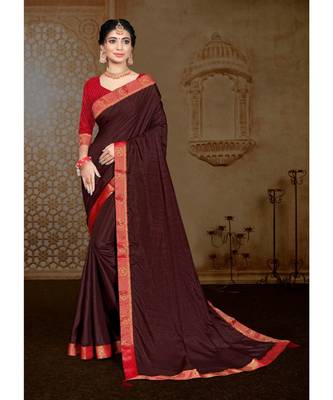 Coffee Vichitra silk Lace Work Designer Saree 1