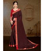 Coffee Vichitra silk Lace Work Designer Saree
