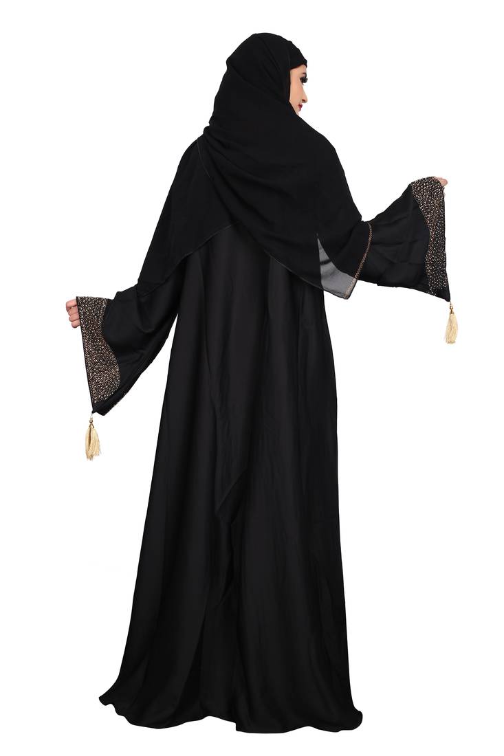 Khadija Fashion, Women's Heavy  Crush Fabric Brown Color Burqa,Rainbow Diamond worked Dupatta.